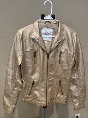Women's Metallic Gold Faux Leather Zip-Front Jacket